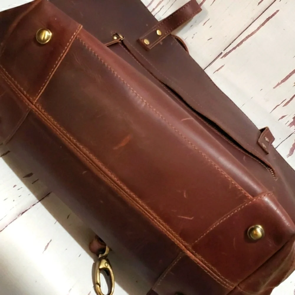 Distress brown leather laptop office work  school messenger bag